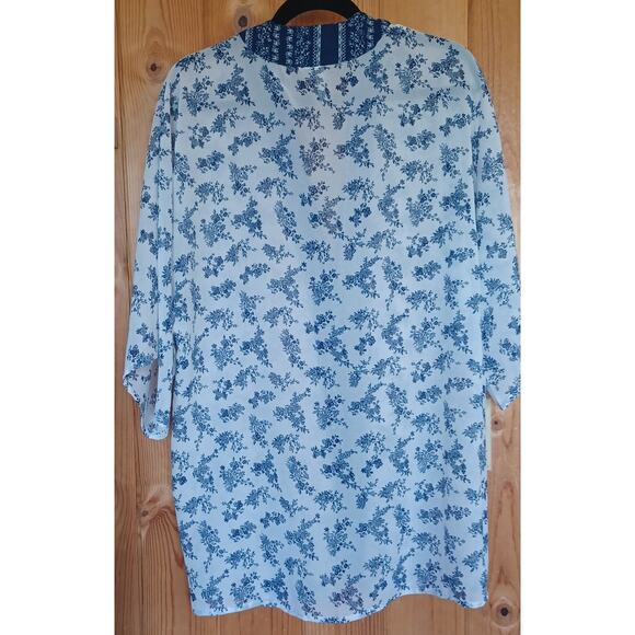 Japna Blue and White Floral Kimono Swim Cover Up Women's XS Sheer Topper Jacket - Picture 4 of 5
